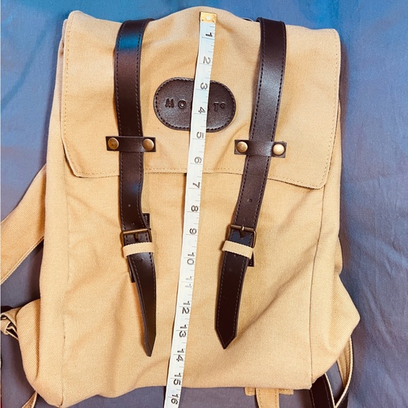 Monat Backpack- tan with faux leather. - Picture 9 of 10